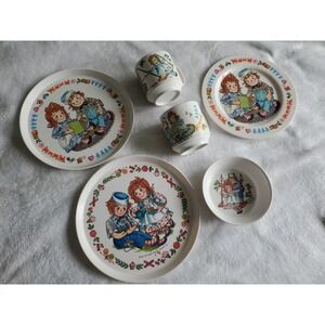 Vintage Raggedy Ann & Raggedy Andy Oneida 6 Piece set 1969 Bobbs Merrill Antique